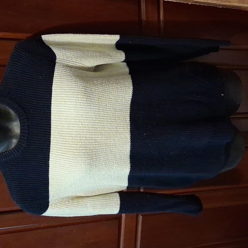 American Eagle Outfitters Black and Cream Crew Neck Sweater